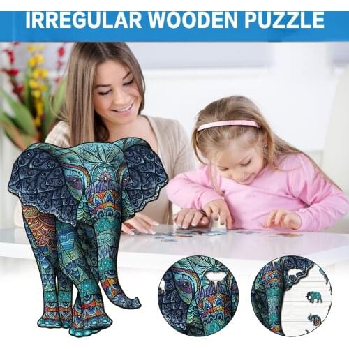 Puzzle en bois animaux Elephant Tribal Wooden Puzzle Unique Shape Piece Animal for Adult and Kids 125pcs animal puzzle madera W