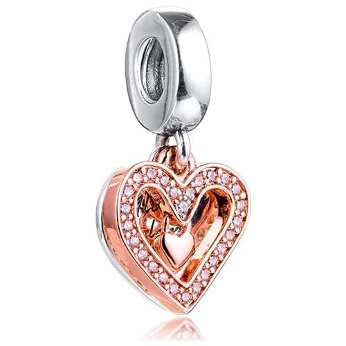 Fits Pandora Bracelet 925 Sterling Silver Sparkling Freehand Heart Dangle Charm Beads DIY Jewelry Making Berloque Wholesale