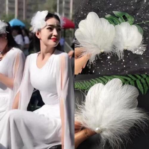 Feather Headwear 1Pair Women Girl Performance Play Stage Ballet Latin Rumba Ballet Decorate Beauty Pop Dance Hairpin Hairbands