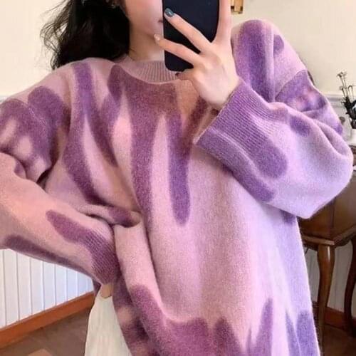 Elegant Green Striped Print Oversized Pullovers Long Sleeve Knitted Sweater Warm O-Neck Loose Fit Women Knitwear Warm Outerwear
