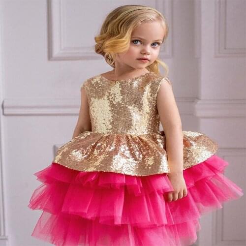 Girls Sequin Dress for 12Month-4Years Old Sleeveless Net Gauze Fluffy Dress Princess Wedding/birthday Party Gown Layered Dress