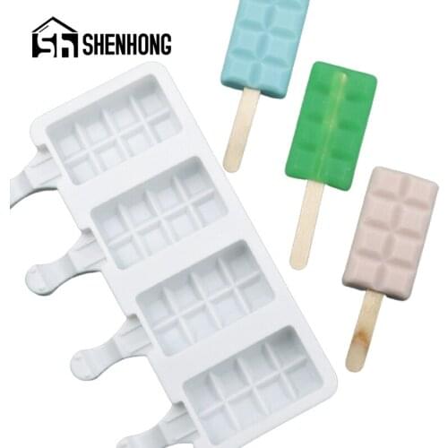 SHENHONG Silicone Popsicle Molds 4 Cavity Summer Cold Drink Child Dessert Cube Tray Juice Milk Ice Cream Mould Kitchen Tools