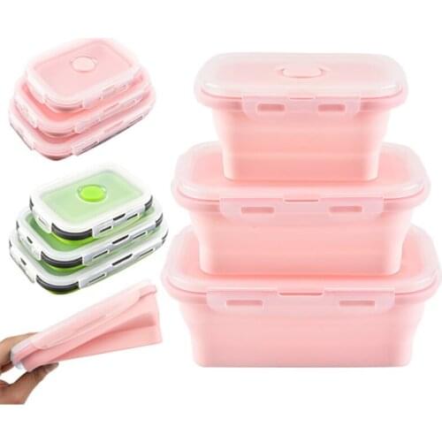 Silicone Lunch Box Portable Folding Food Container Eco-friendly Crisper 750ml/1050ml/1500ml Picnic Kitchen Microwavable