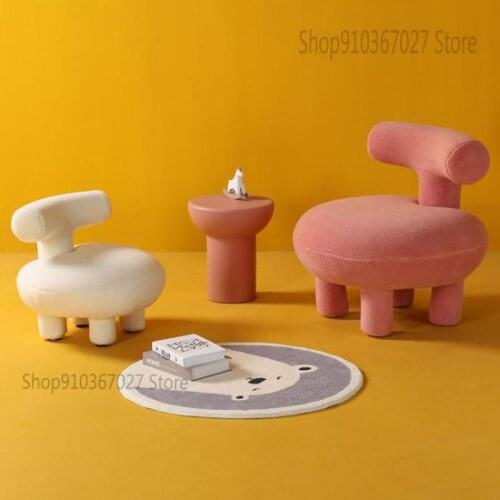 Nordic home living room small apartment sofa chair simple and creative lamb wool cute childrens chair homestay backrest stool