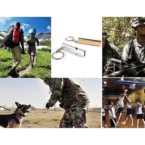 Stainless Steel Whistle With Keychain Outdoors High Decibel Portable Double Pipe Emergency Survival Whistle Multifunction Tool