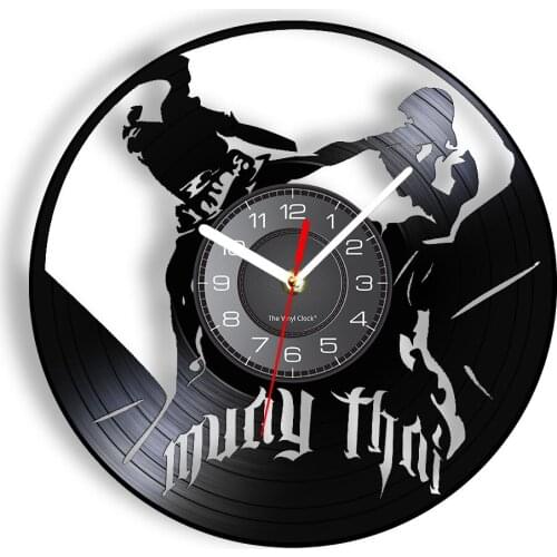 Thai Boxing Muay Thai Vinyl Record Wall Clock Vinyl Disk Crafts Wall Clock Thailand Martial Art Decor Kickboxing Fighter Gift