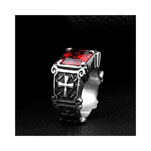 Domineering Simple Four Claw Square Crystal Ring Fashion Men Inlay Black Red Zircon Ring Fashion Men Cocktail Party Jewelry
