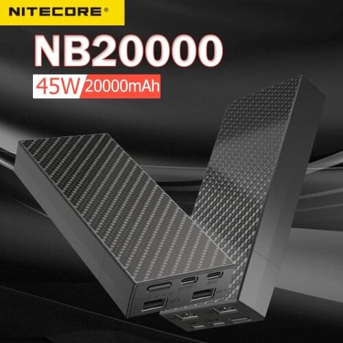 NITECORE NB20000 20000mAh Power Bank Interwoven Carbon Fiber Sheets PowerBank QC USB 4 Port 45W high Portable Charging PoverBank