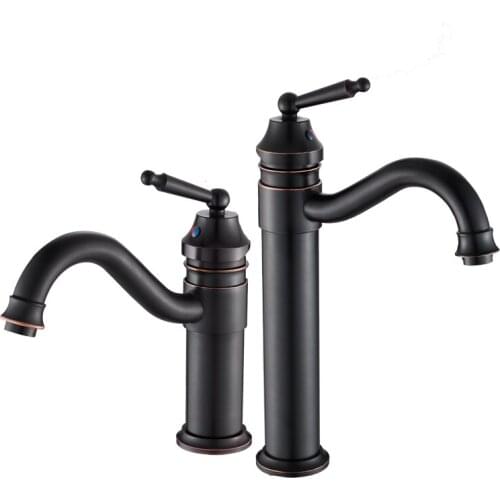 All copper European-style black ancient rotating heightened above counter basin faucet bathroom hot and cold water faucet