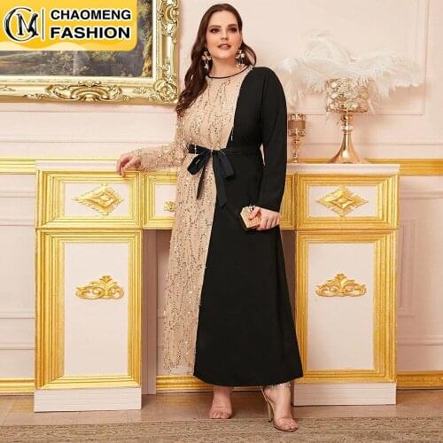 High Quality Fashion With Gold Sequins Turkish Plus Size Dress Morroca Arabic Robe Modest Abaya For Women Elegant Party Vestidos
