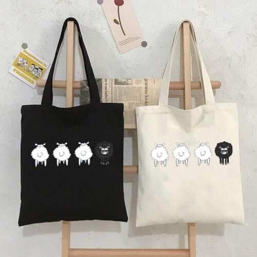 Women Canvas Tote Purse Fabric Shoulder Bag Lamb sheep print Crossbody Handbag Casual Shopper Bag Cute For Girl