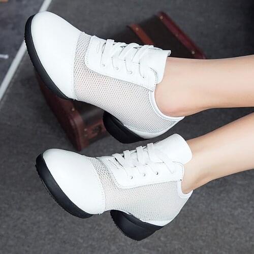 Profession Dancing Shoes 8120 Summer Genuine Leather Womens Damping Breathable Soft Bottom Net Square Dance Shoes Modern Dance