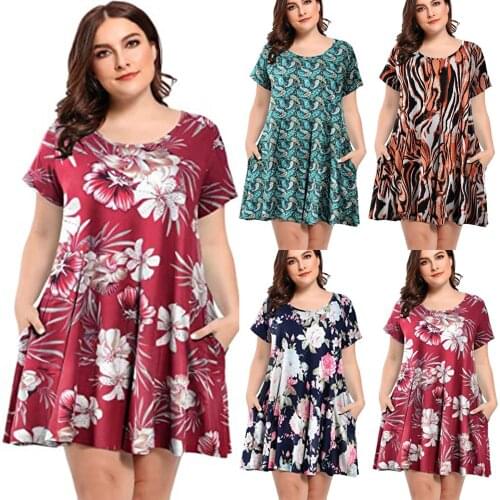 WomenS Dress Summer All-Match Fashion Hot Style Print Plus Size Dress High Quality Hot Sale New летнее женское 50