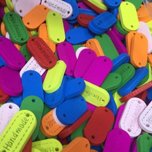 100Pcs Mixed Oval Handmade 2 Holes Wood Sewing Buttons Flatback Scrapbook 23x11mm