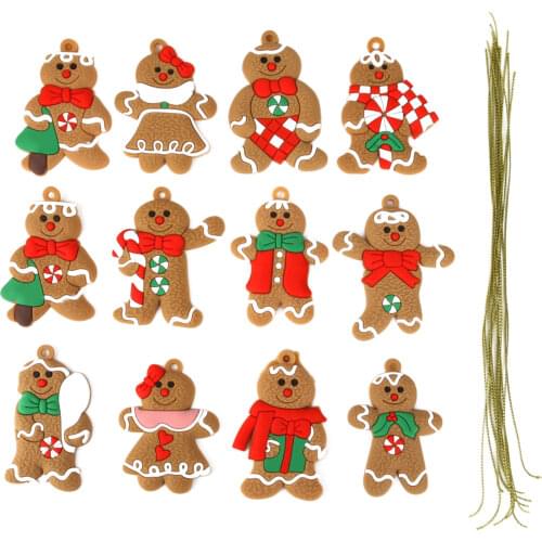 12Pcs Gingerbread Man Christmas Tree Hanging Pendant Xmas Tree Decor Ornament Living Room Decorating Tools Festival Home Decor