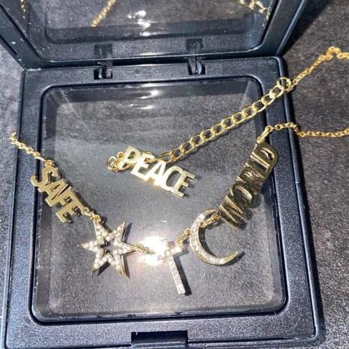 2021 Crystal Pendant Custom Name Pendants Gold Necklace Zircon Letter Chains Personalise Necklaces for Women Charm Jewelry Gift