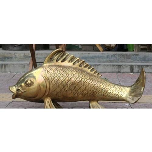 28 L Folk China Copper Brass Feng Shui Chinese Bronze Wealth Rich Fish Statue statues garden decoration