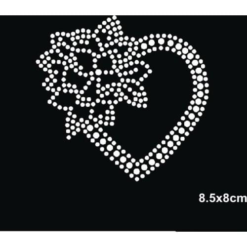 4pc/lot Heart flower Rhinestones iron on crystal transfers design hot fix rhinestone transfer motifs applique patches