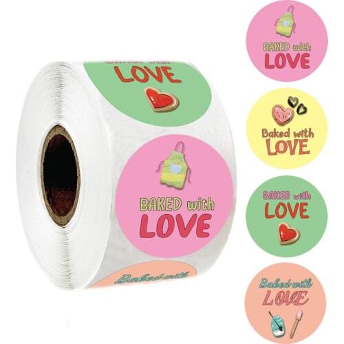 500pcs Stickers for Kids Baked With Love Colorful Cute Sticker for Festival Wedding Baking Food Labels 1'' Waterproof Seal Label