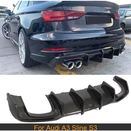 Car Rear Bumper Diffuser Lip Spoiler for Audi A3 Sline S3 2017 2018 2019 Rear Bumper Diffuser Spoiler Lip Protector Carbon Fiber