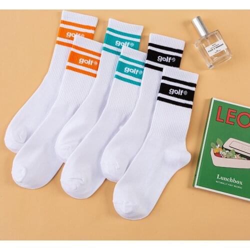 Golf Crew White Funky Street Fshion Wear Cotton College Socks Retro Old School Hiphop Skate Harajuku White Three Stripes Cool