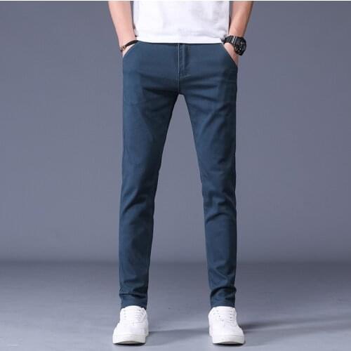 Elastic Trousers Brand Red Blue Grey Khaki Large Size 38 6 Color Men Casual Pants 2021 Autumn and Spring New Cotton Straight