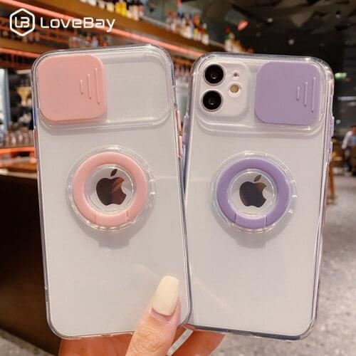 Camera Protection Ring Holder Phone Case For iPhone 12 Pro Mini 11 Pro X XR XS Max 7 8 Plus SE2020 Solid Color Transparent Cover