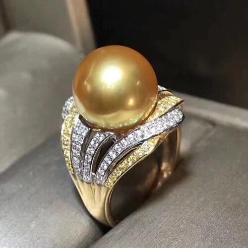 D511 Fine Jewelry 925 Sterling Silver Natural Fresh Water 12-11mm Golden Peals Rings for Women Fine Pearls Rings