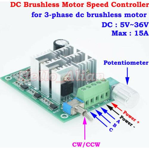 DC 5V-24V 15A 3-Phase Brushless Motor Speed Controller Driver bldc motor controller 24V Reversible Switch hho pwm