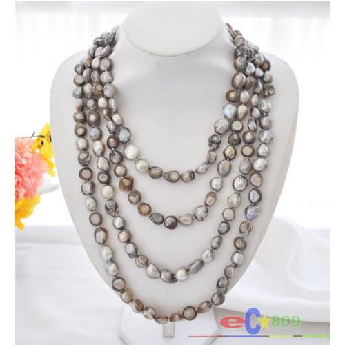 Long 100" 10mm gray baroque freshwater cultured pearl necklace