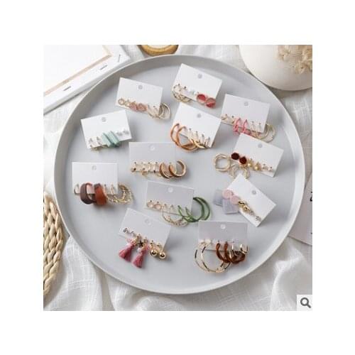 Geometrically simple fashion 6-piece earring personality Joker round circle red popular suit ear jewelry earring