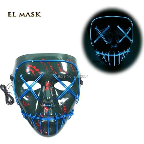GZYUCHAO EL The Purge Election Year Movies Cosplay Costume LED Light Up Mask Halloween Rave EL Mask For DIY Glowing Bar