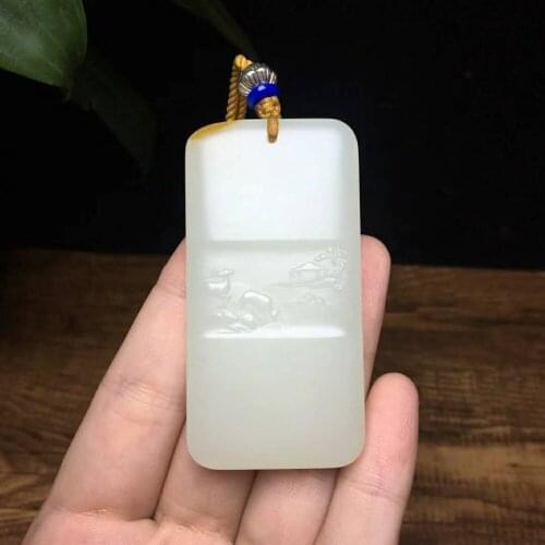 H03#Hetian jade white jade has a spirit and fairy deer play pendant, jade quality and moist