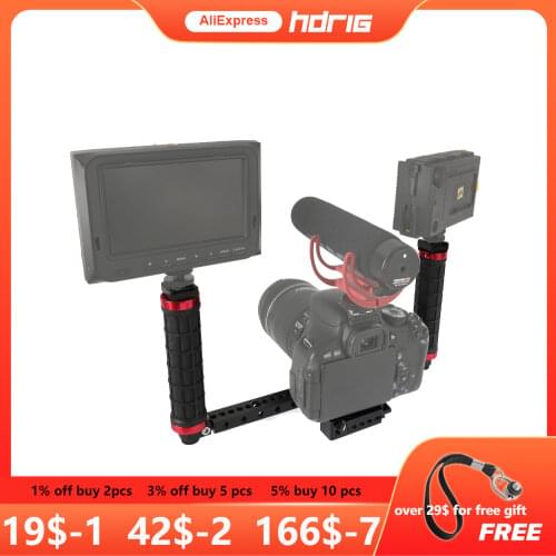 HDRiG Manfrotto Style Handheld Camera Rig Dual Handle System With Rubber Handle 2 hand Holder System For Universal Dslr Cameras