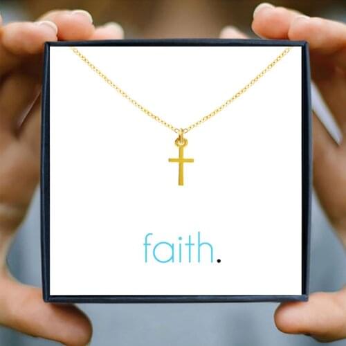 IcareU Chritian Golden Cross Pendant Necklace For Women Short Chain Simple Minimalist Choker Jewelry Gift Box Festival Jewelry