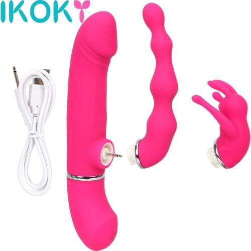 IKOKY 2 in 1 360 Degree Rotation G-spot Massage Dildo Vibrator Anal Bead Vibrator Vagina Clitoris Anus Stimulator