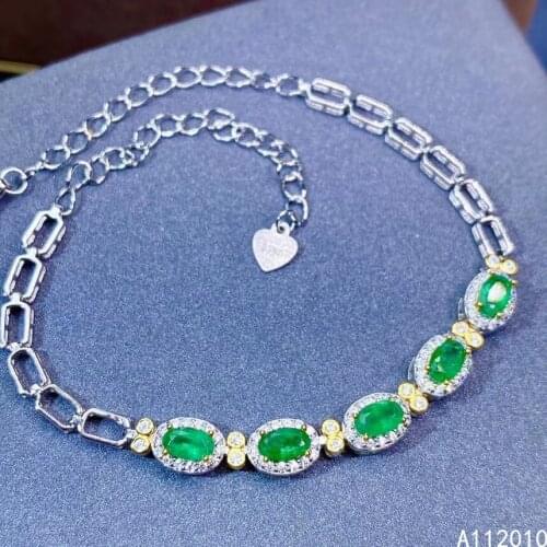 KJJEAXCMY Fine Jewelry 925 Sterling Silver inlaid gemstone Emerald luxury women new hand bracelet support test hot selling