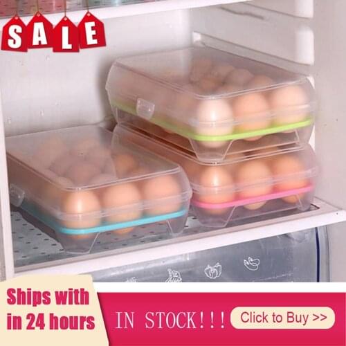 Egg Storage Box Egg Tray containers Kitchen Refrigerator 15 Grids Eggs Plastic Dispenser Airtight Fresh Preservation gadgets