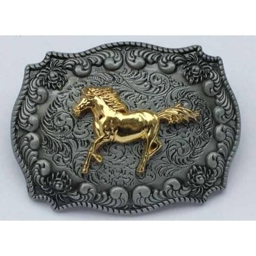 Western Cowboy belt buckle Metal Gold Horse Metal Fashion Mens Buckles Jeans Accessories Fit 4cm Wideth Belt