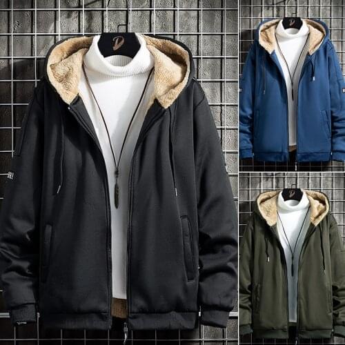 Fleece Autumn Jacket Men Coat Hooded Casual Mens Thick Warm Overcoat Fashion Slim Male Trendy Outfit Solid 2020 New Arrival