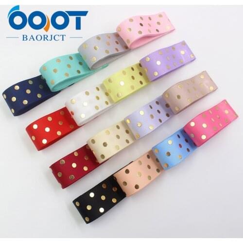 OOOT BAORJCT I-19814-1911,25mm,10yards Solid color dot hot stamping grosgrain Ribbons,bow cap DIY accessories decorations
