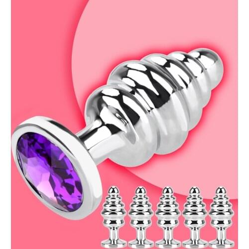 Prostate Massager Anal Plug Sex Toys For Woman Men Stainless Steel Spiral Beads Stimulation Crystal Jewelry Metal Butt Plug