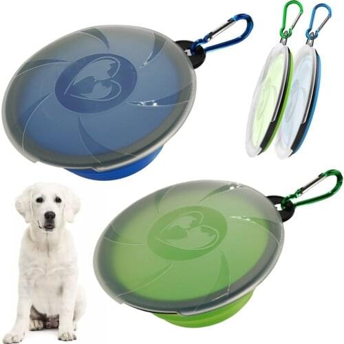 Dog Bowl Travel Collapsible Dog Water Bowl Portable Folding Food Tray With Lid And Carabiner, BPA-free Washable Food Container