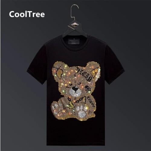 CoolTree Men Casual T-shirts Summer Diamond Inlaid Teddy Bear Toy pattern Short sleeve T shirts Male Plus Size 6XL O-neck Tees