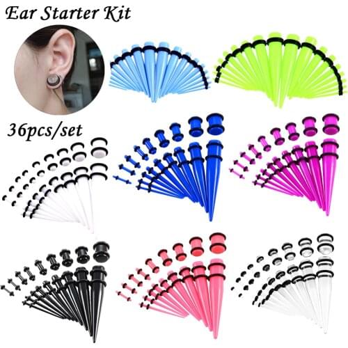 36pcs/lot Acrylic Ear Gauge Taper&Plug Stretching Kits Mixed Color Ear Flesh Tunnel Expansion Body Piercing Jewelry 14G-00G