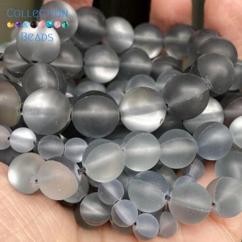 Natural Matte Black Grey Austrian Crystal Stone Spacer Round Bead For Jewelry Making 6-12 MM DIY Bracelets Accessories 15"