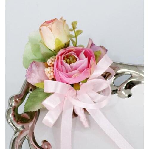 100% New Handmade Creativity Custom-made Tea Rose Silk Wedding Flowers Brooch Boutonniere Groom Groomsman Bouque Corsage Flowers