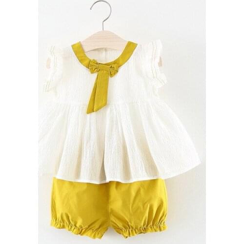 New Summer 2009 Girl Cotton Sleeveless Neckle Bow Top with Trousers Suit