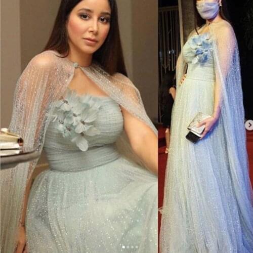 Sequins prom dresses 2021 pleats strapless neckline hand made flowers a line with jacket long evening dresses gowns