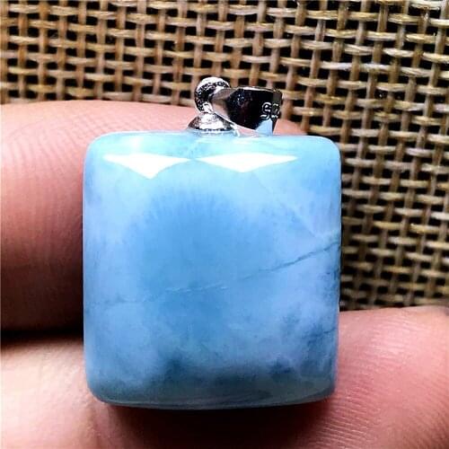 Top Natural Blue Larimar Pendant Jewelry For Woman Lady Man Crystal 16x7mm Beads Water Pattern Dominica Rectangle Stone AAAAA